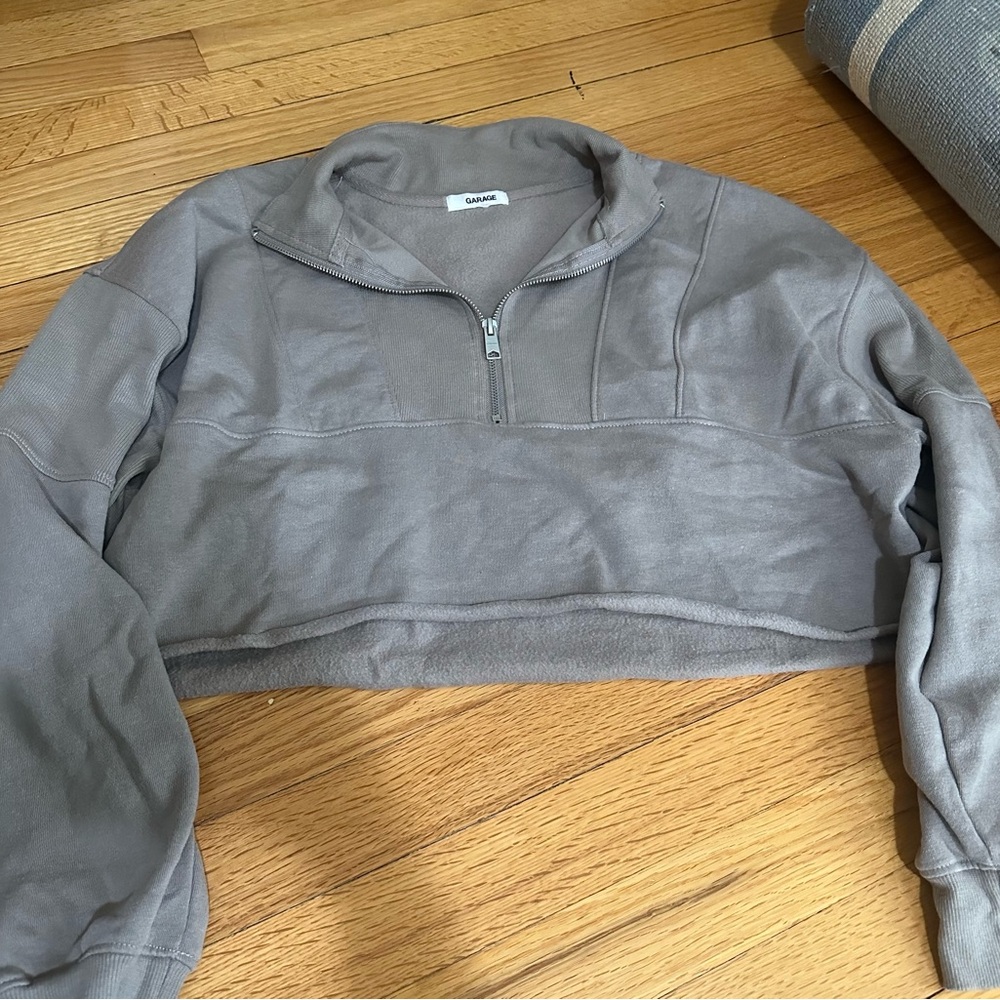 Garage Gray Cropped Half-Zip Sweater